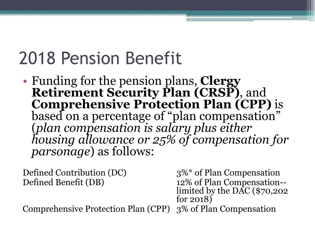 2018 pension benefit funding for the pension