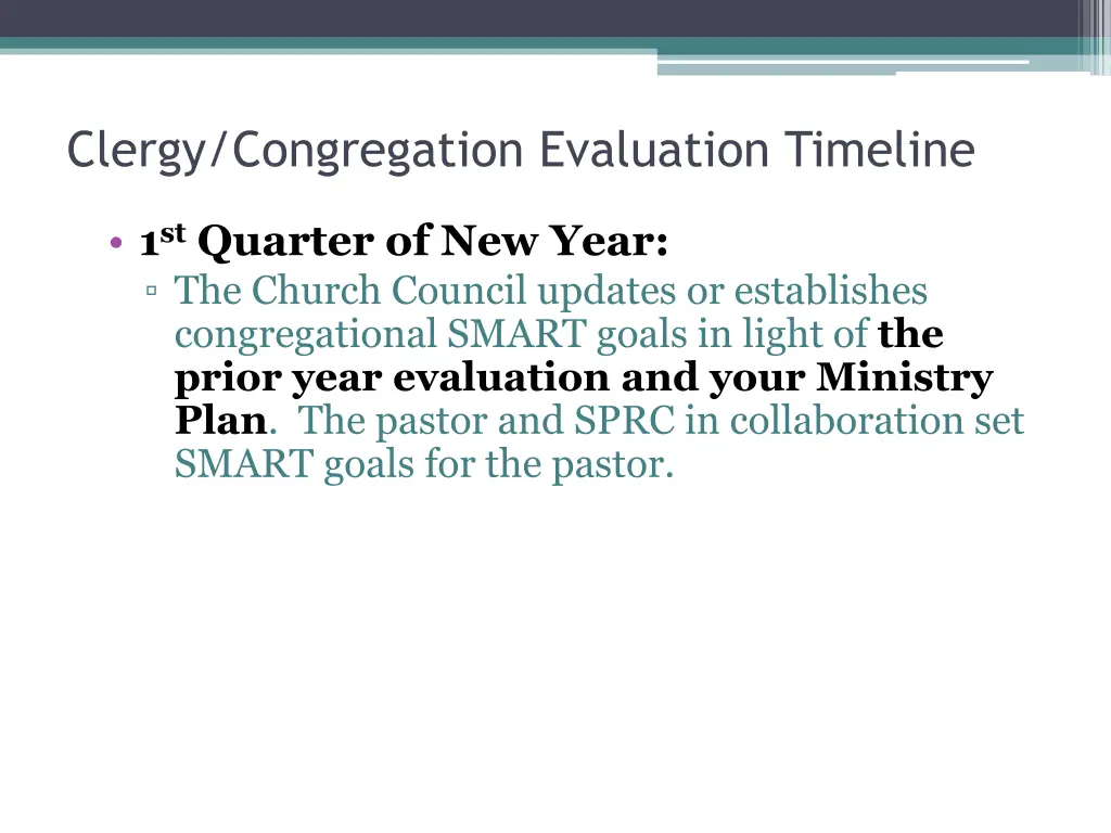 clergy congregation evaluation timeline 2