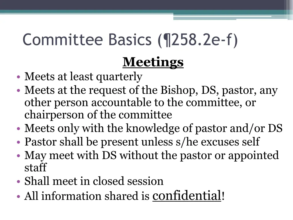 committee basics 258 2e f meetings meets at least