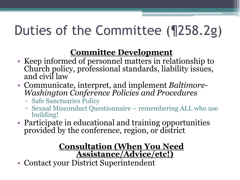 duties of the committee 258 2g 1