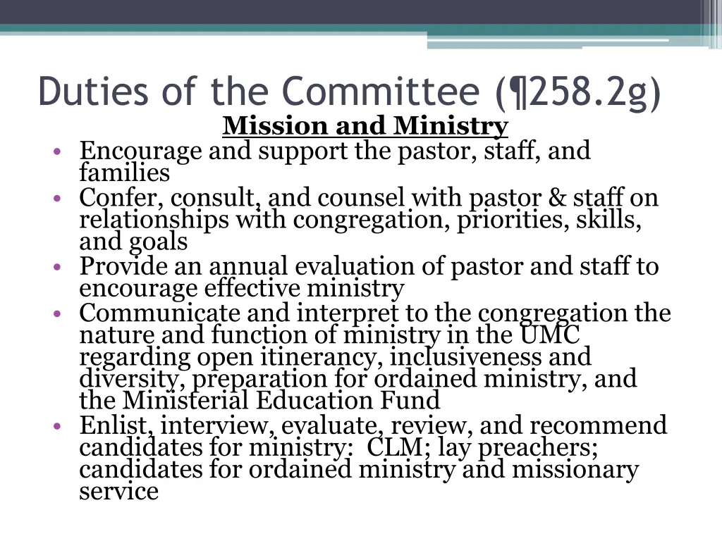 duties of the committee 258 2g mission