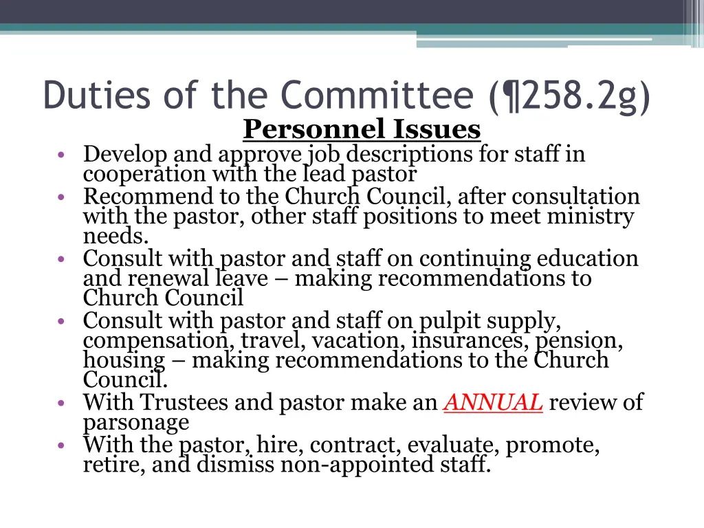duties of the committee 258 2g personnel issues