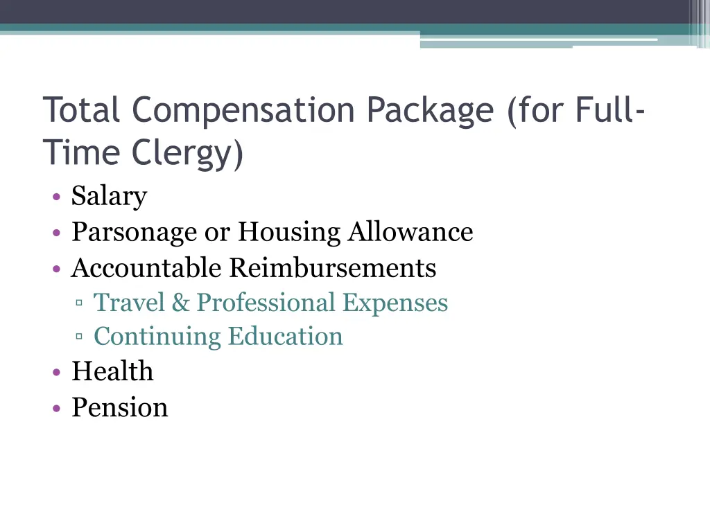 total compensation package for full time clergy