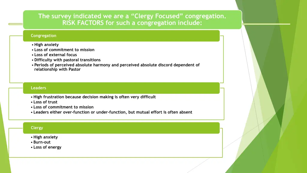 the survey indicated we are a clergy focused