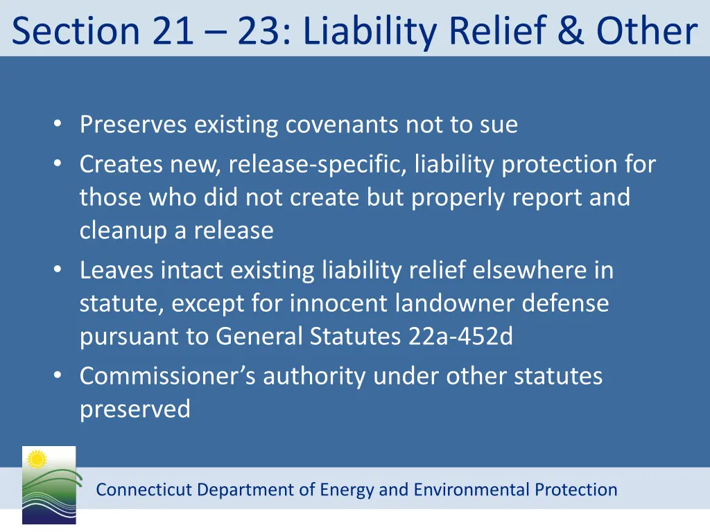 section 21 23 liability relief other