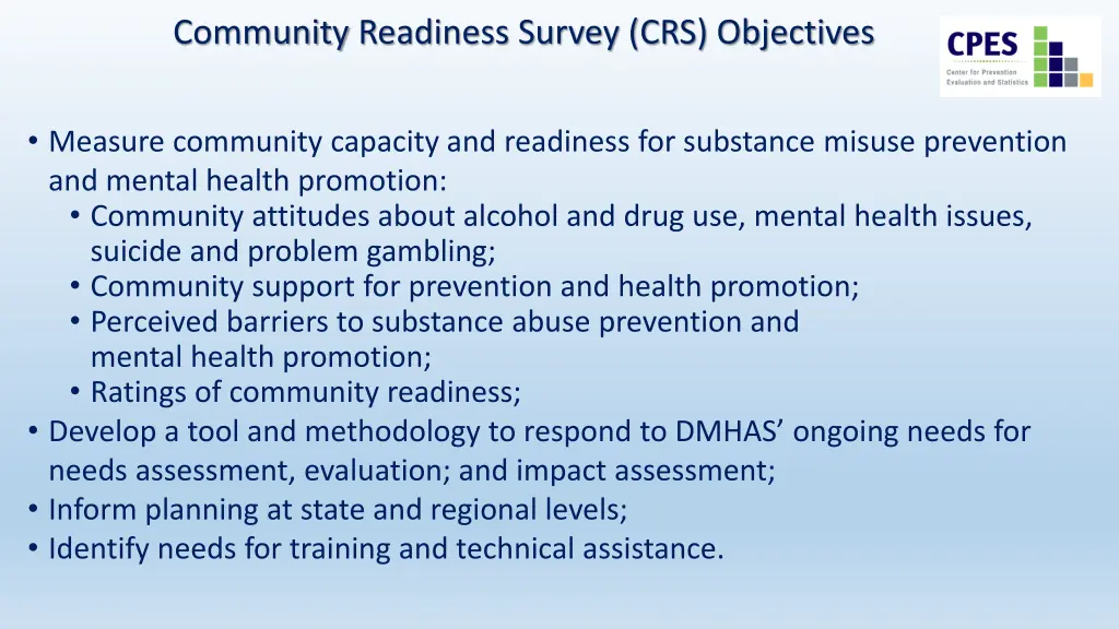 community readiness survey crs objectives