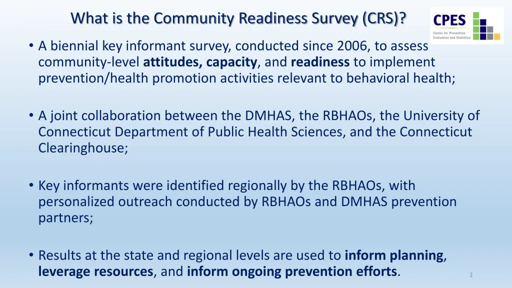 what is the community readiness survey crs