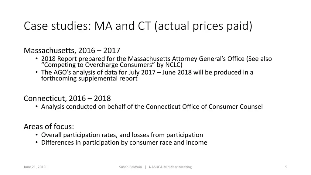 case studies ma and ct actual prices paid