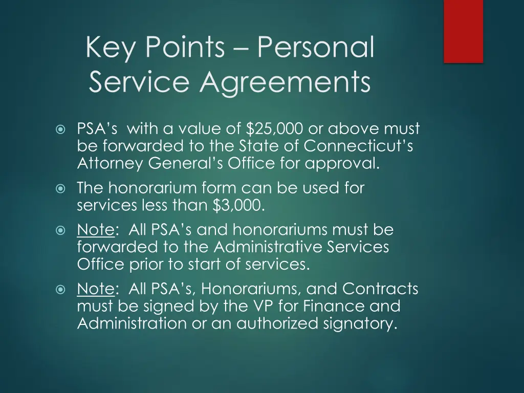 key points personal service agreements