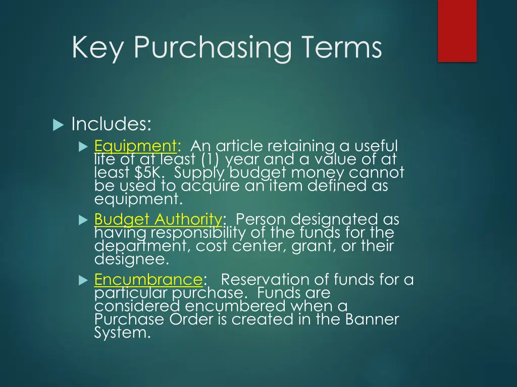 key purchasing terms