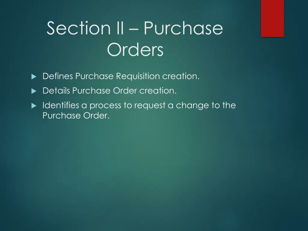 section ii purchase orders