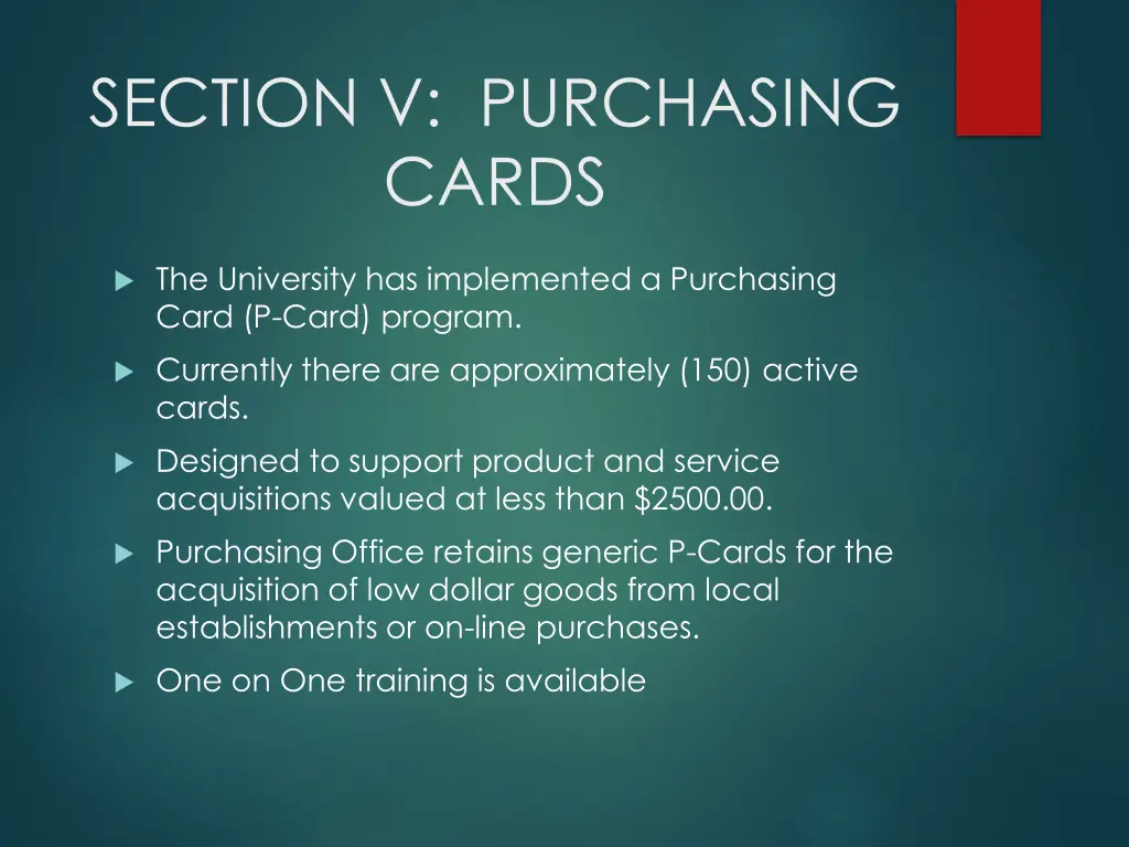 section v purchasing cards