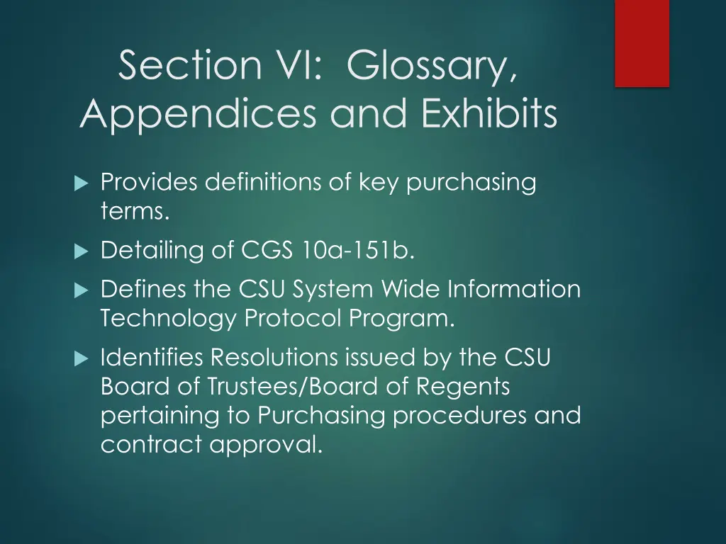 section vi glossary appendices and exhibits