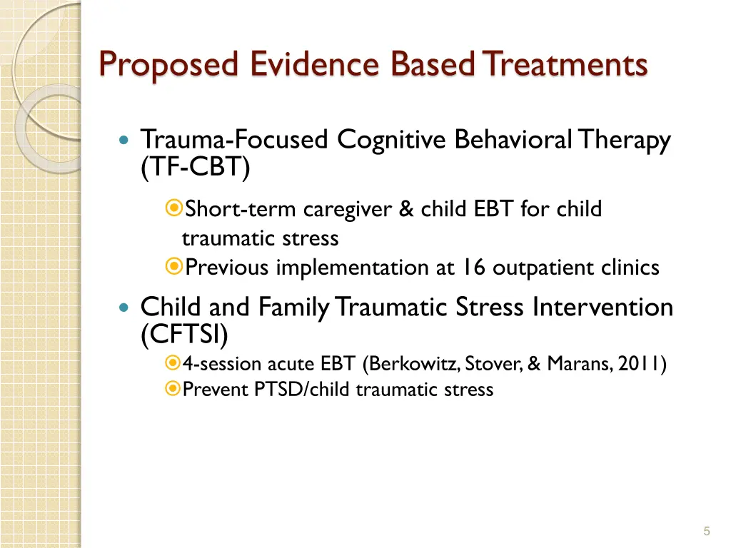 proposed evidence based treatments