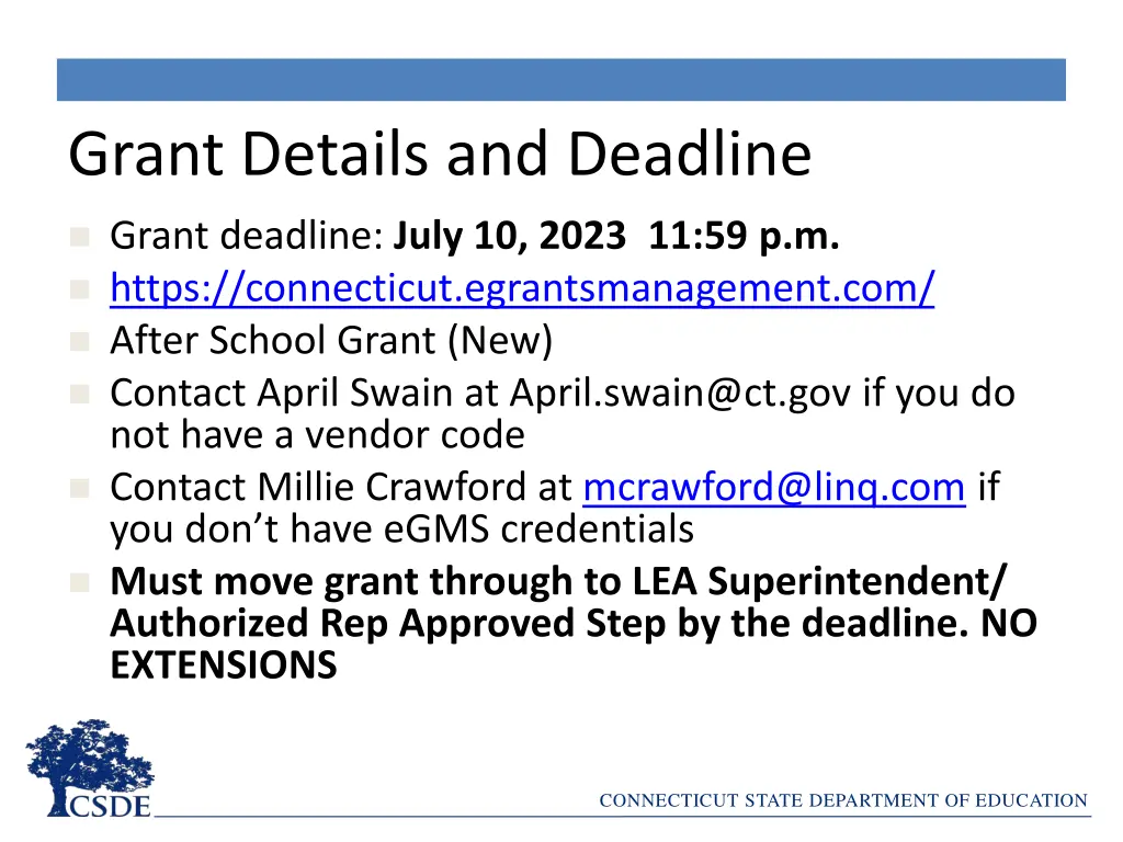 grant details and deadline