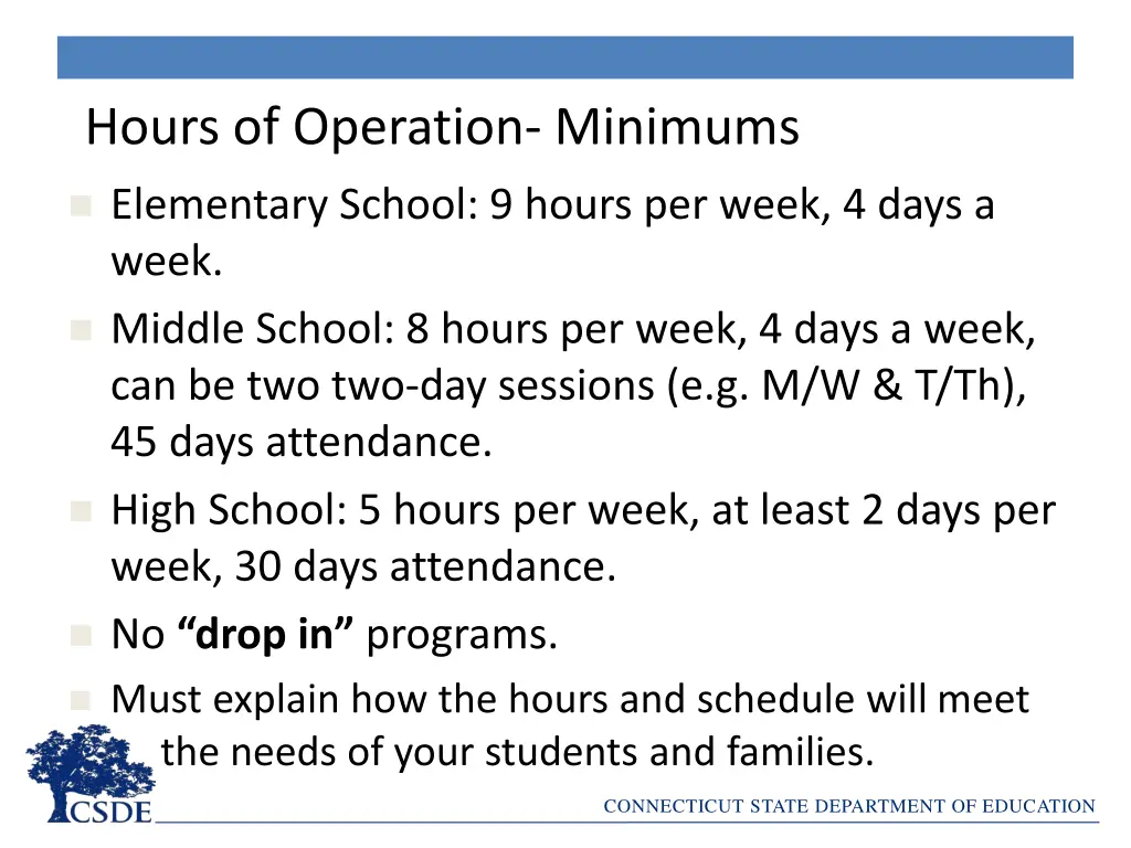 hours of operation minimums