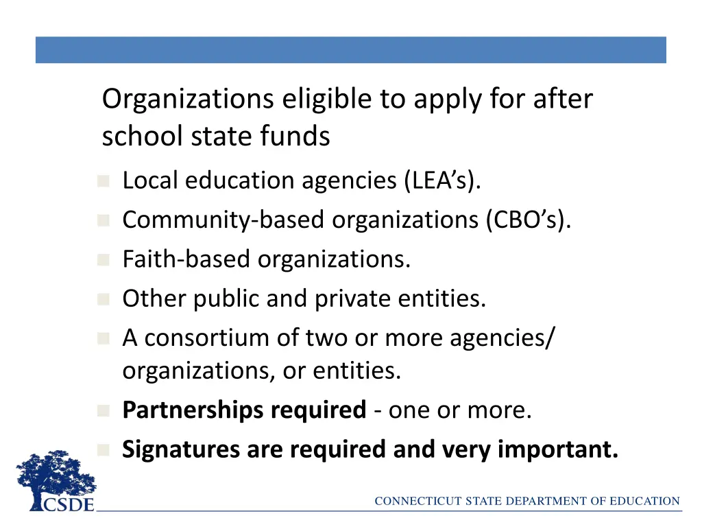 organizations eligible to apply for after school
