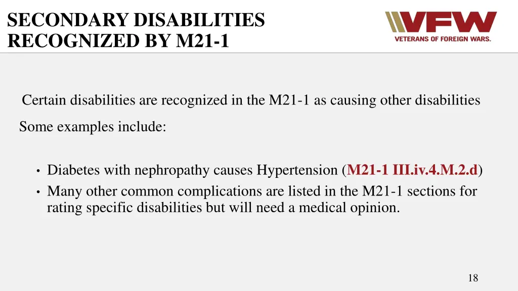 secondary disabilities recognized by m21 1