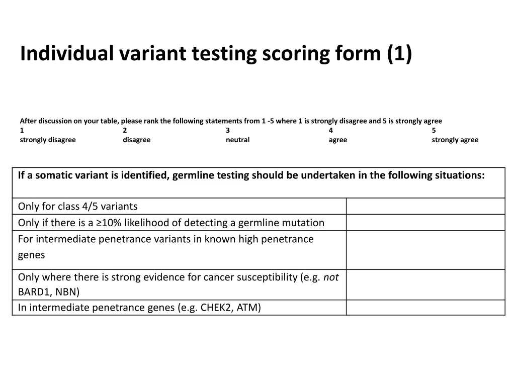 individual variant testing scoring form 1