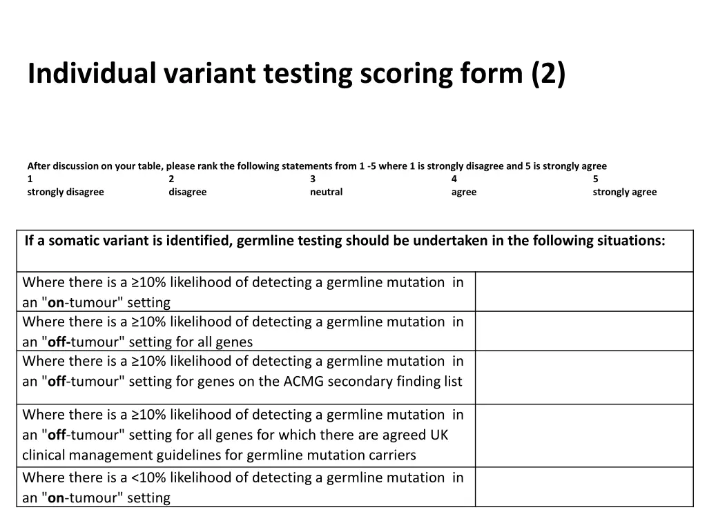 individual variant testing scoring form 2
