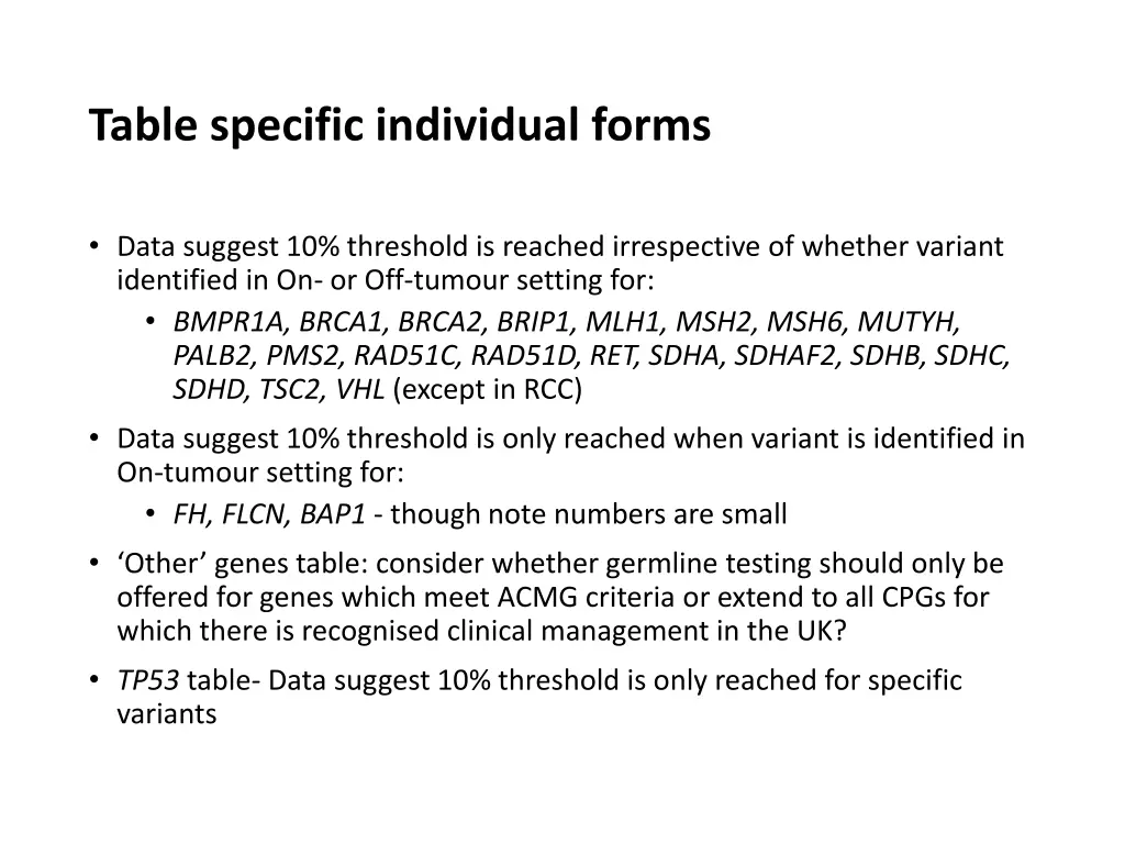 table specific individual forms 1