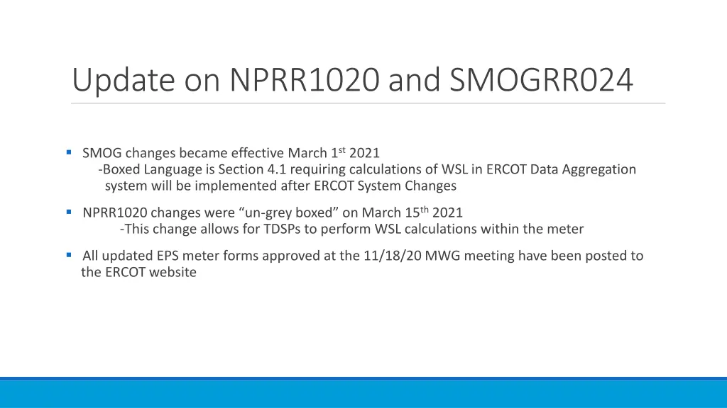 update on nprr1020 and smogrr024