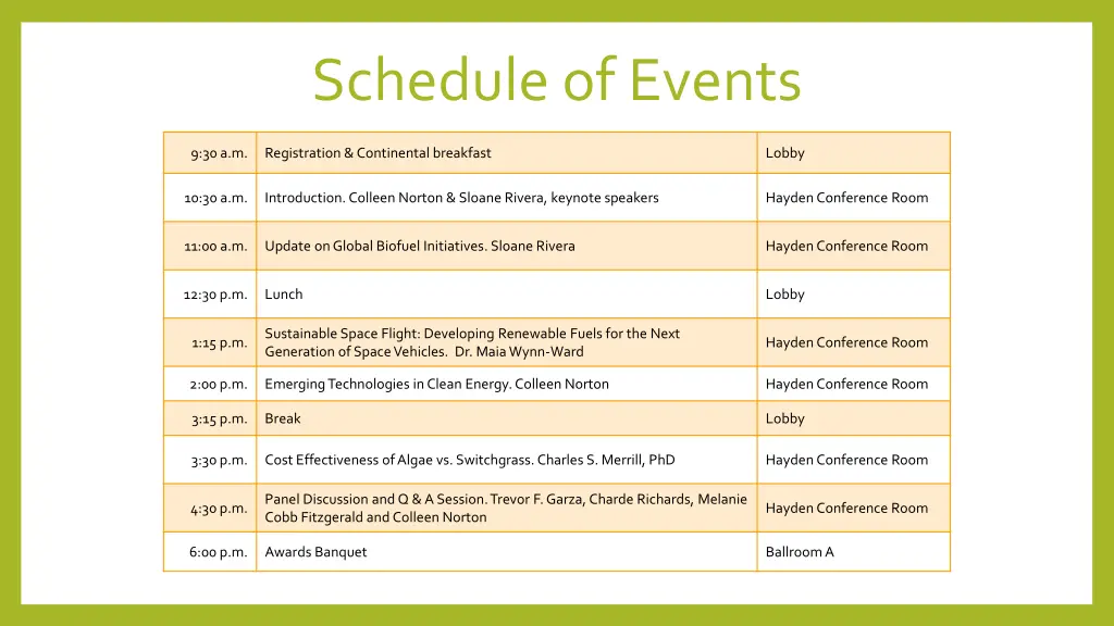 schedule of events