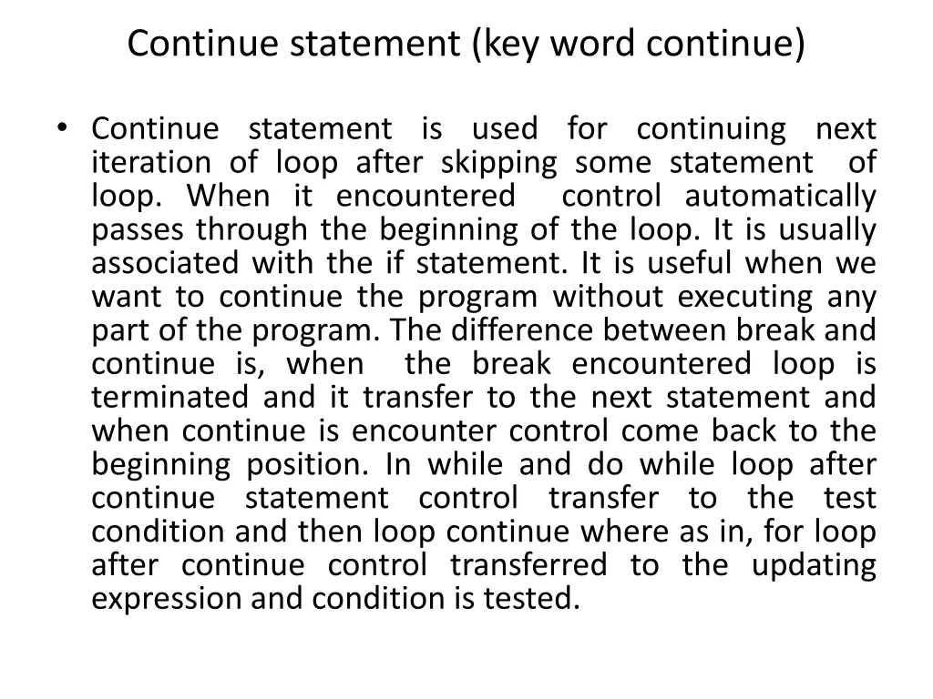 continue statement key word continue