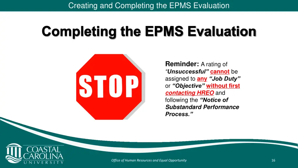 creating and completing the epms evaluation