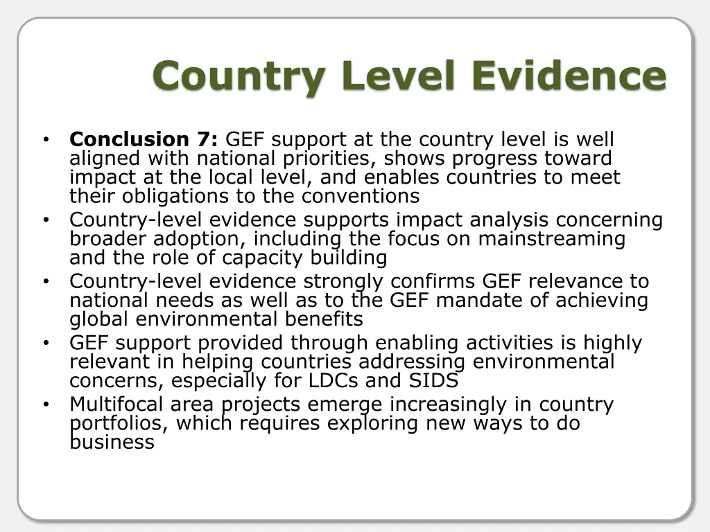 country level evidence