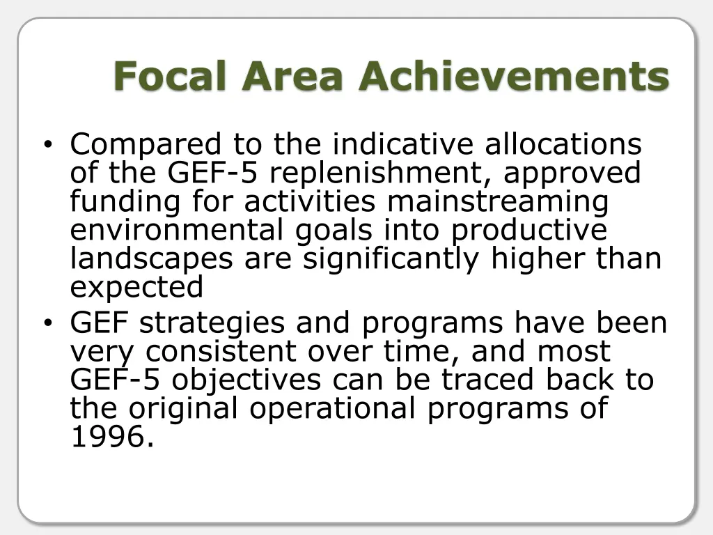 focal area achievements