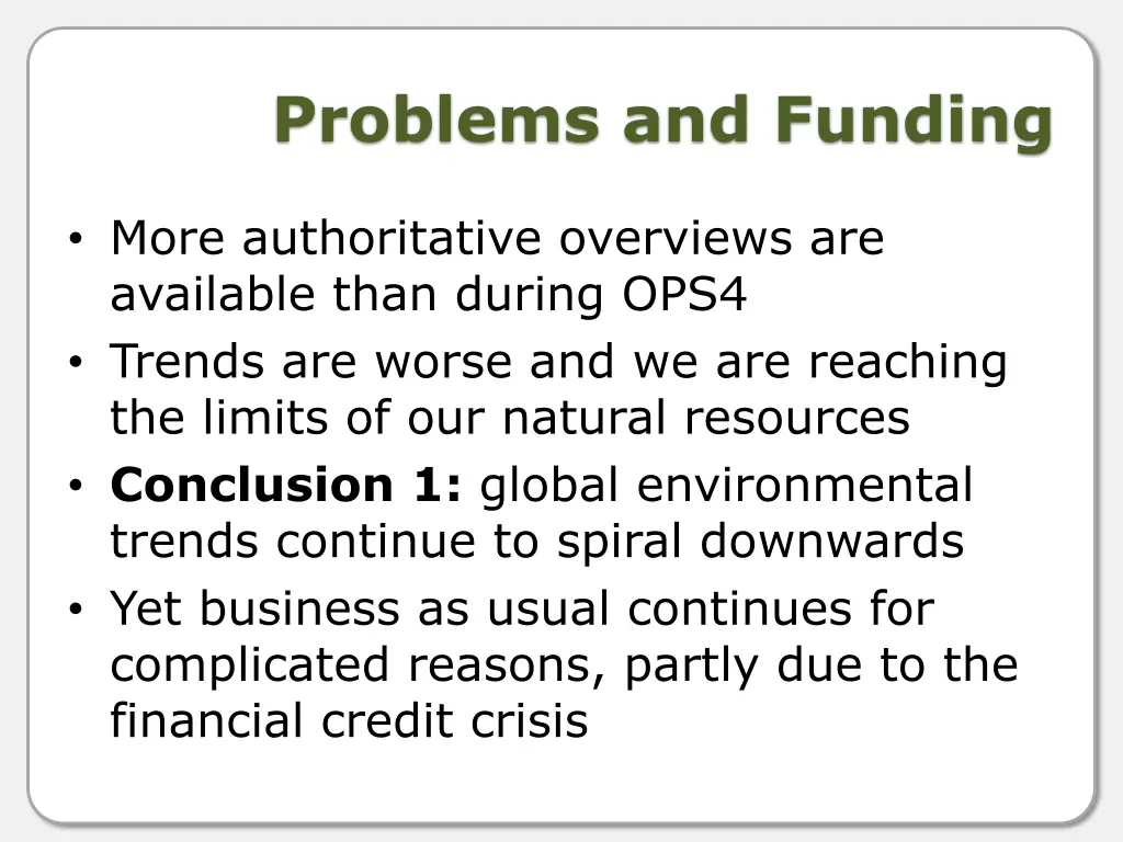 problems and funding