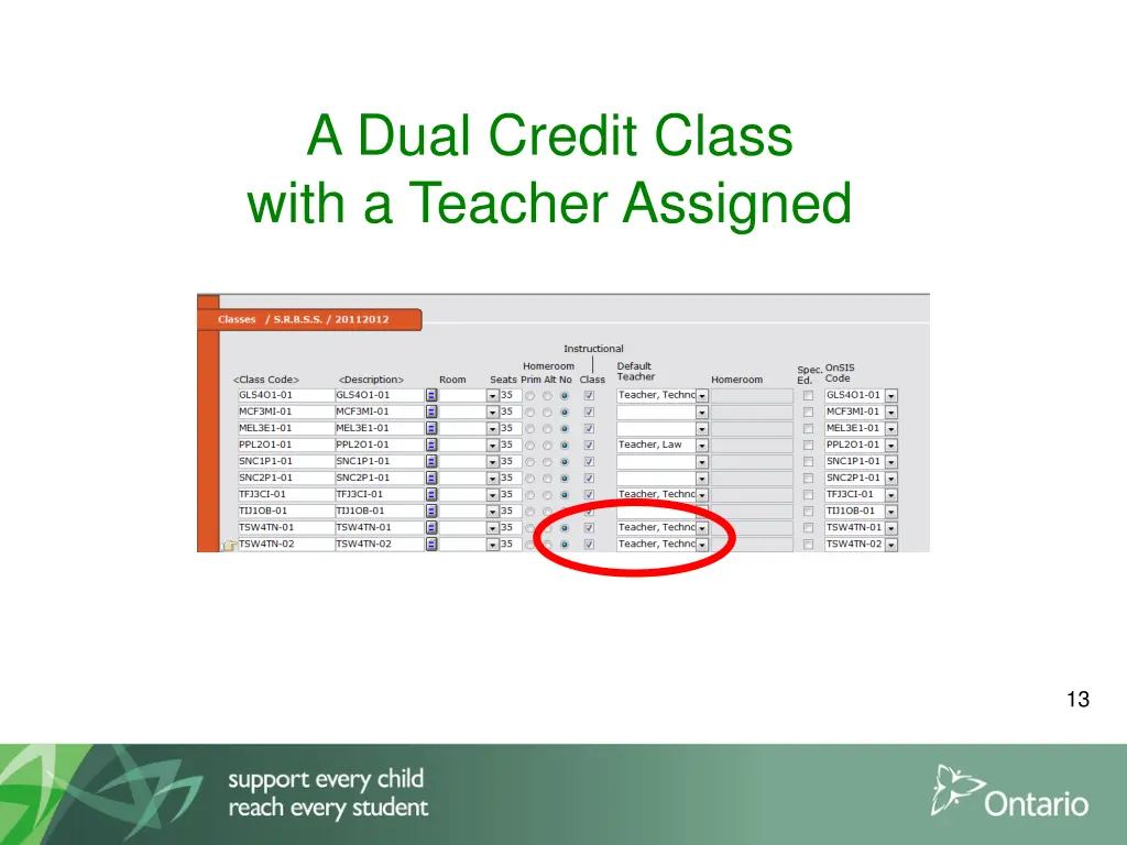a dual credit class with a teacher assigned