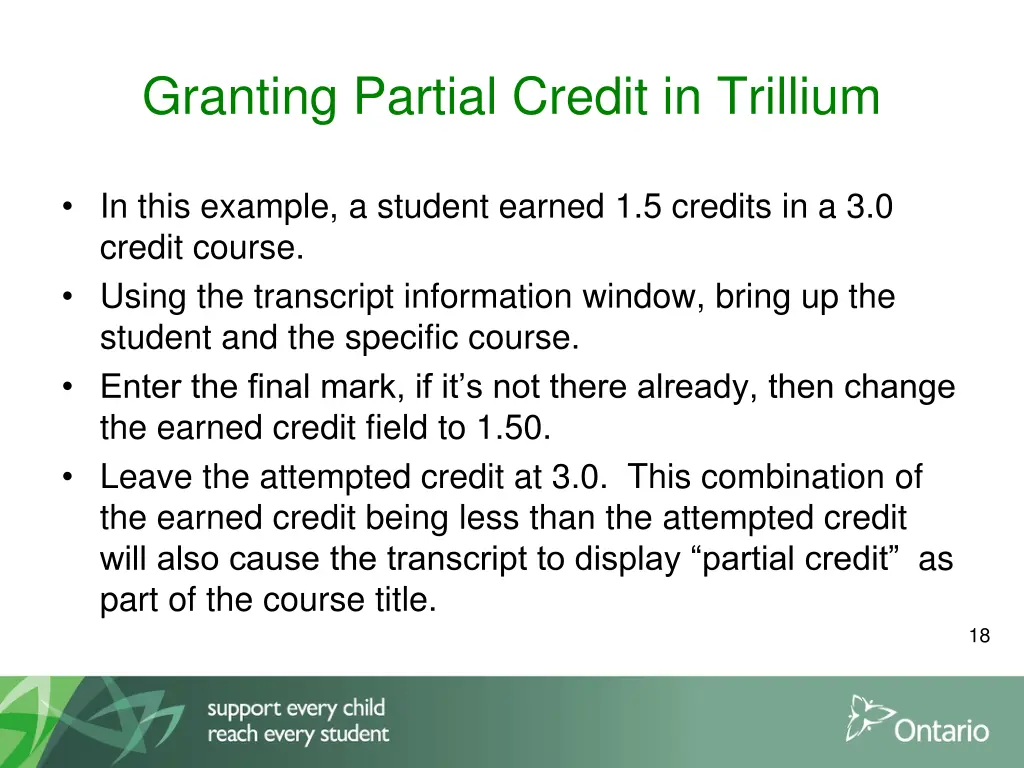granting partial credit in trillium