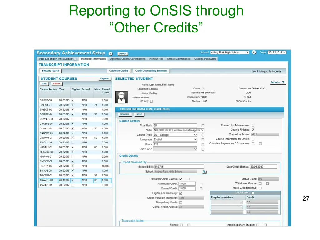 reporting to onsis through other credits 2