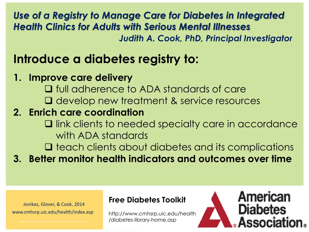 use of a registry to manage care for diabetes
