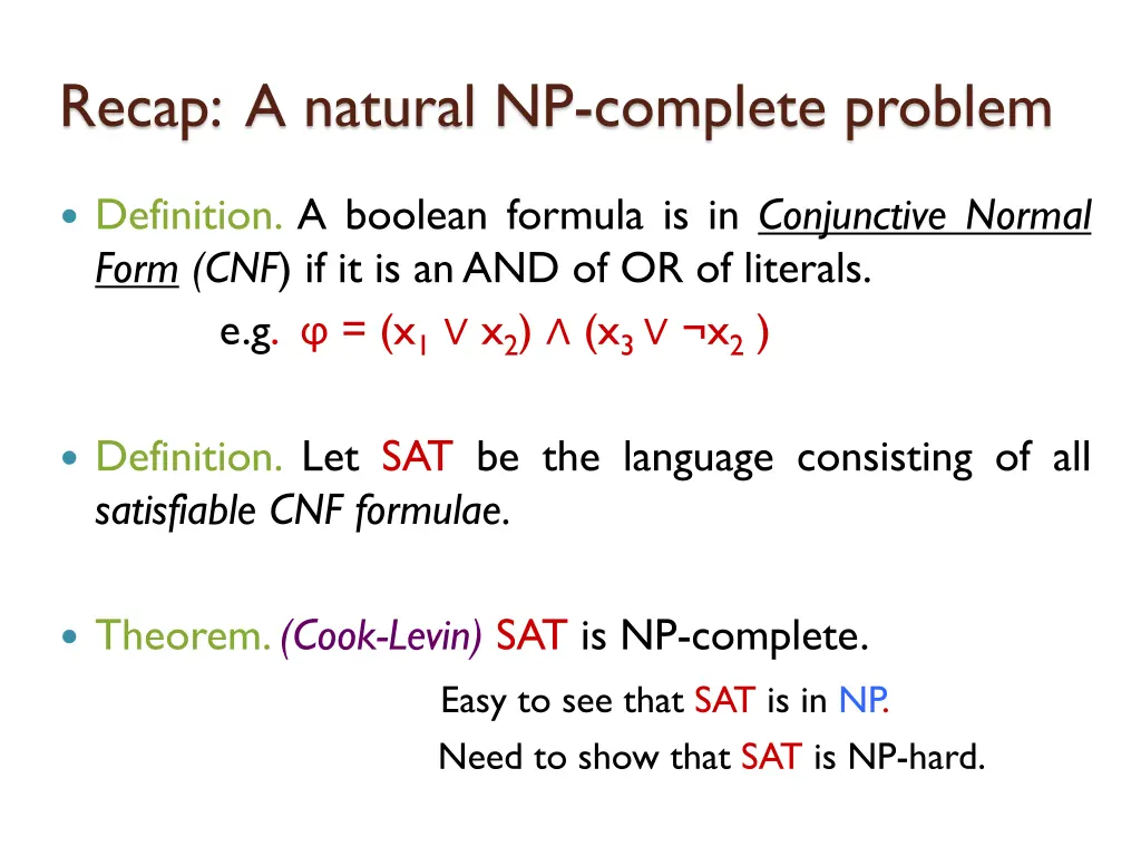 recap a natural np complete problem