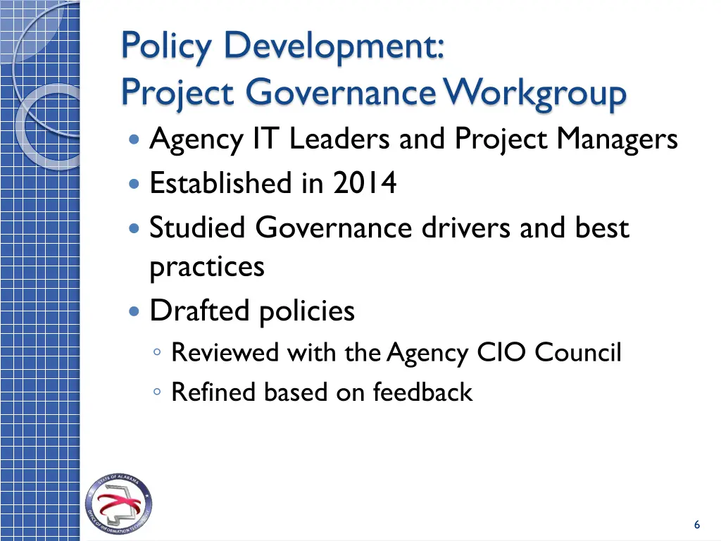 policy development project governance workgroup