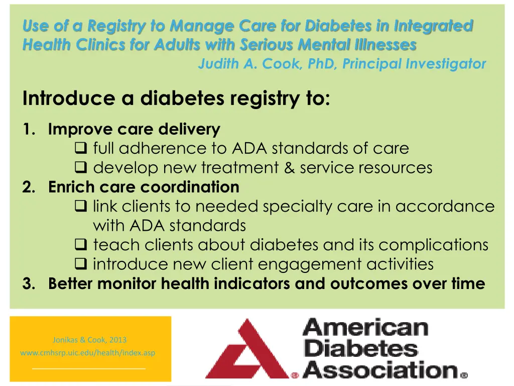 use of a registry to manage care for diabetes