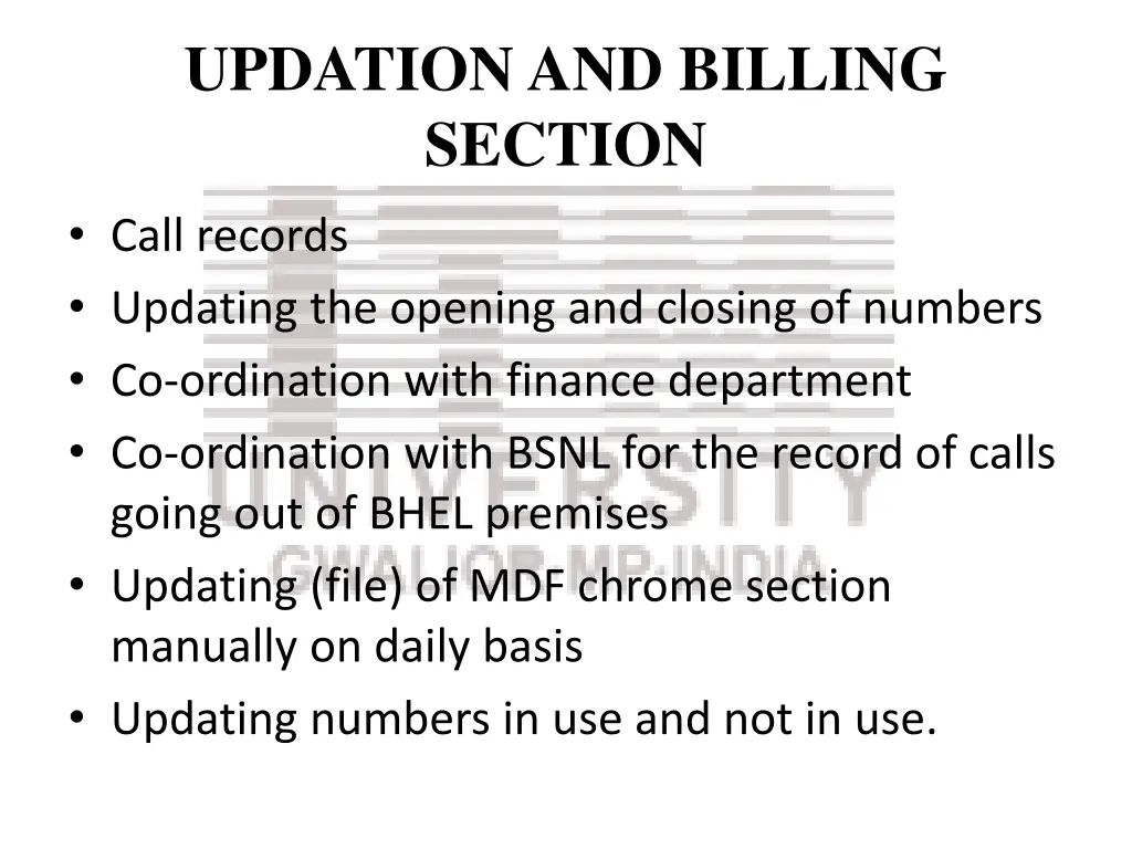 updation and billing section