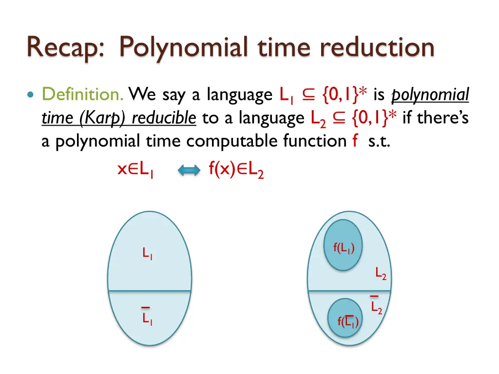 recap polynomial time reduction