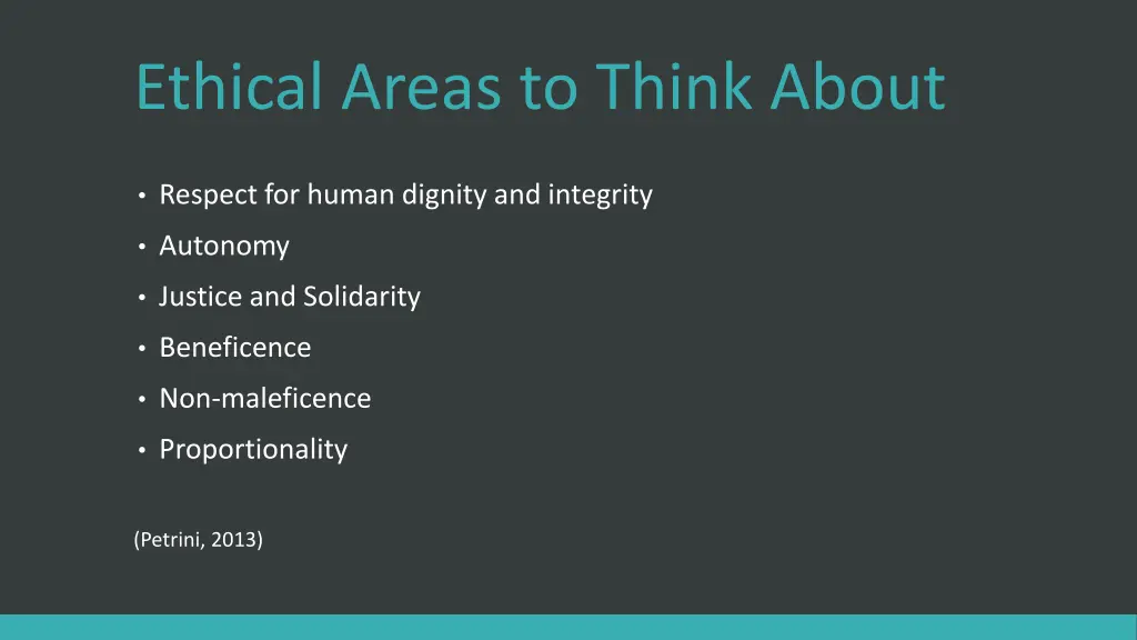 ethical areas to think about