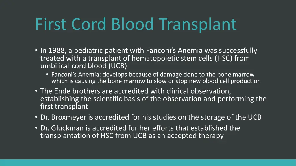 first cord blood transplant