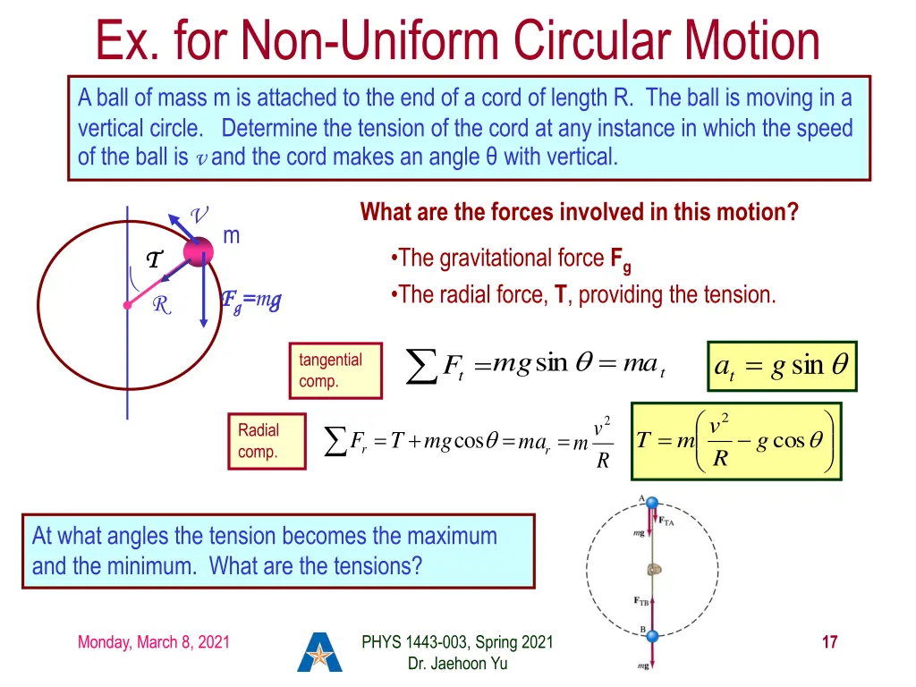 ex for non uniform circular motion a ball of mass