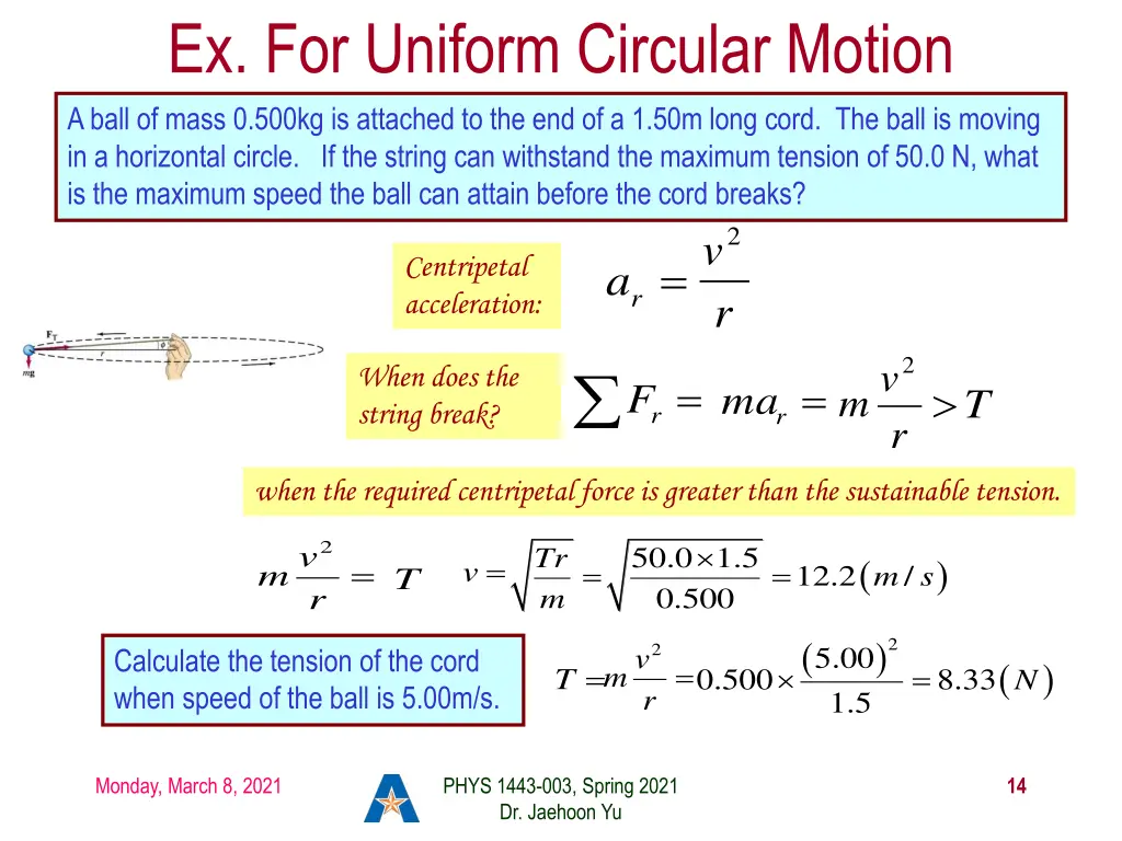 ex for uniform circular motion a ball of mass