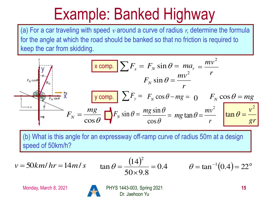 example banked highway a for a car traveling with