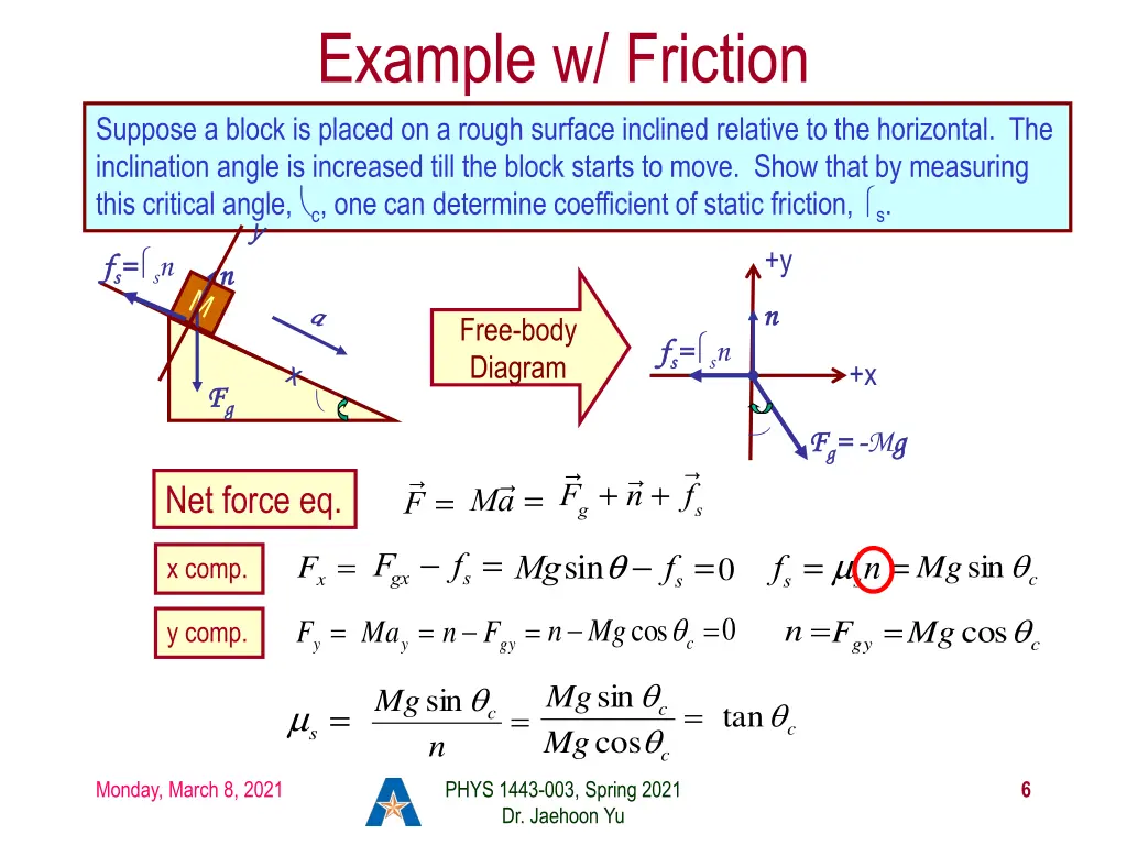 example w friction suppose a block is placed