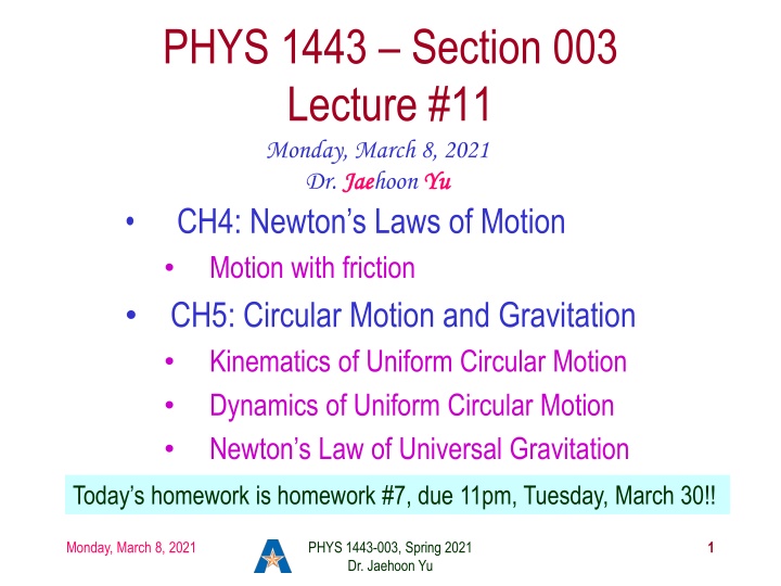 phys 1443 section 003 lecture 11 monday march