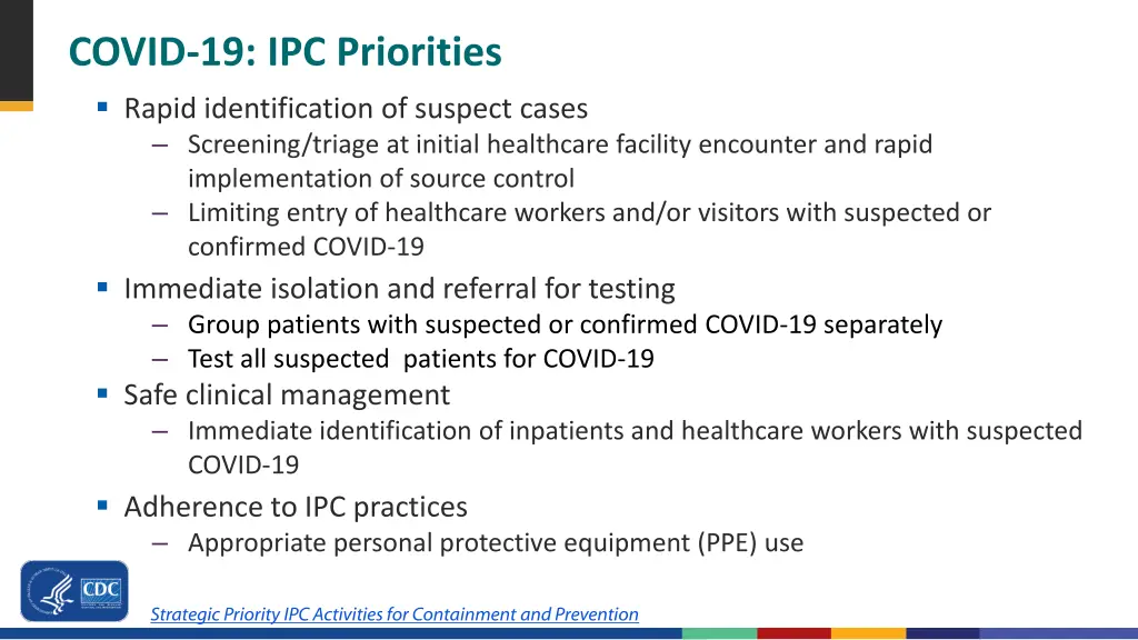 covid 19 ipc priorities rapid identification