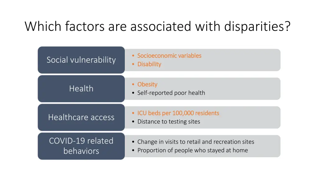 which factors are associated with disparities 1